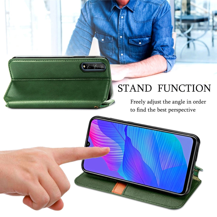 For Huawei Y8P Cubic Grid Pressed Horizontal Flip Magnetic Leather Case with Holder & Card Slots & Wallet