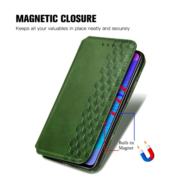 For Huawei Y8P Cubic Grid Pressed Horizontal Flip Magnetic Leather Case with Holder & Card Slots & Wallet