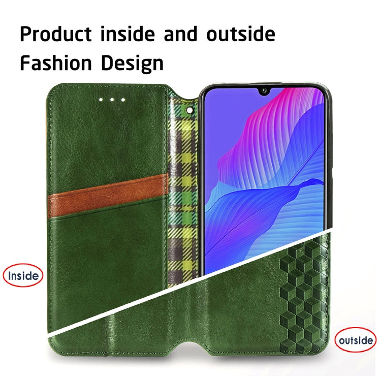For Huawei Y8P Cubic Grid Pressed Horizontal Flip Magnetic Leather Case with Holder & Card Slots & Wallet