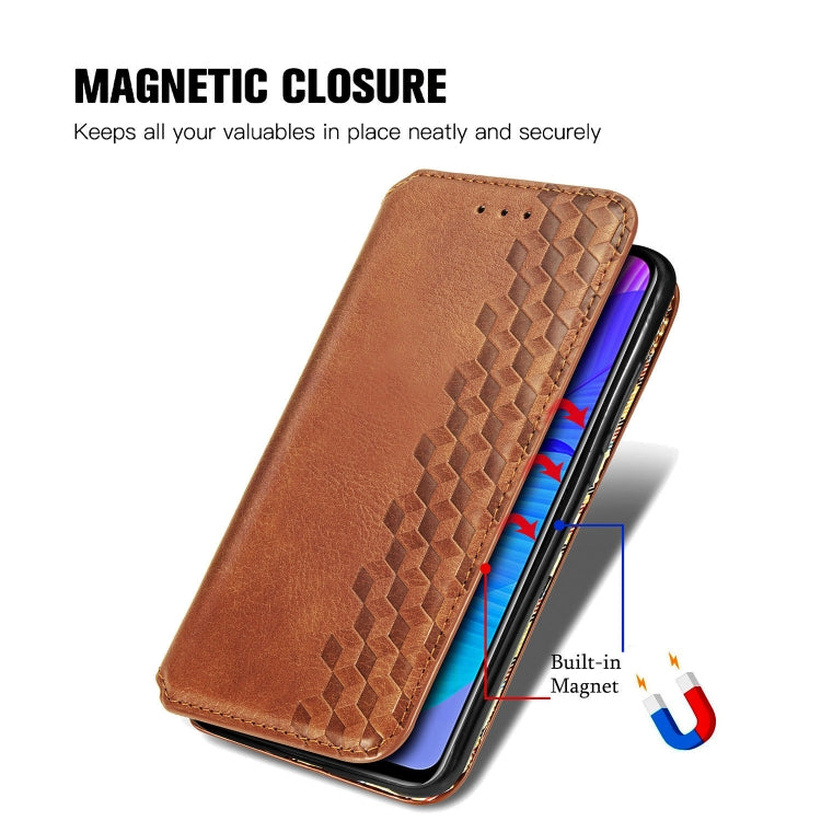 For Huawei Y8P Cubic Grid Pressed Horizontal Flip Magnetic Leather Case with Holder & Card Slots & Wallet