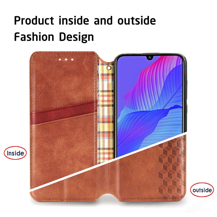 For Huawei Y8P Cubic Grid Pressed Horizontal Flip Magnetic Leather Case with Holder & Card Slots & Wallet