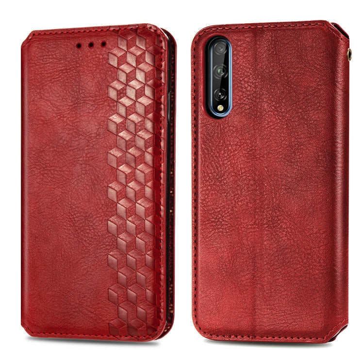 For Huawei Y8P Cubic Grid Pressed Horizontal Flip Magnetic Leather Case with Holder & Card Slots & Wallet