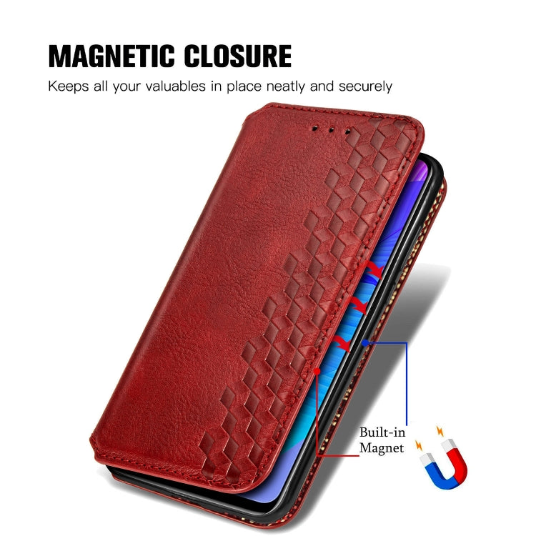 For Huawei Y8P Cubic Grid Pressed Horizontal Flip Magnetic Leather Case with Holder & Card Slots & Wallet