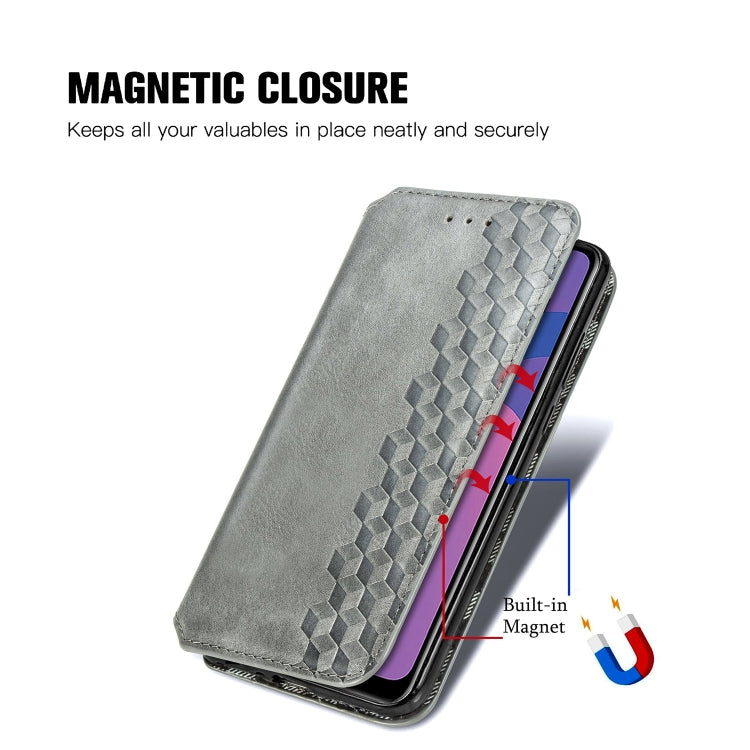 For Huawei Honor 9A Cubic Grid Pressed Horizontal Flip Magnetic Leather Case with Holder & Card Slots & Wallet