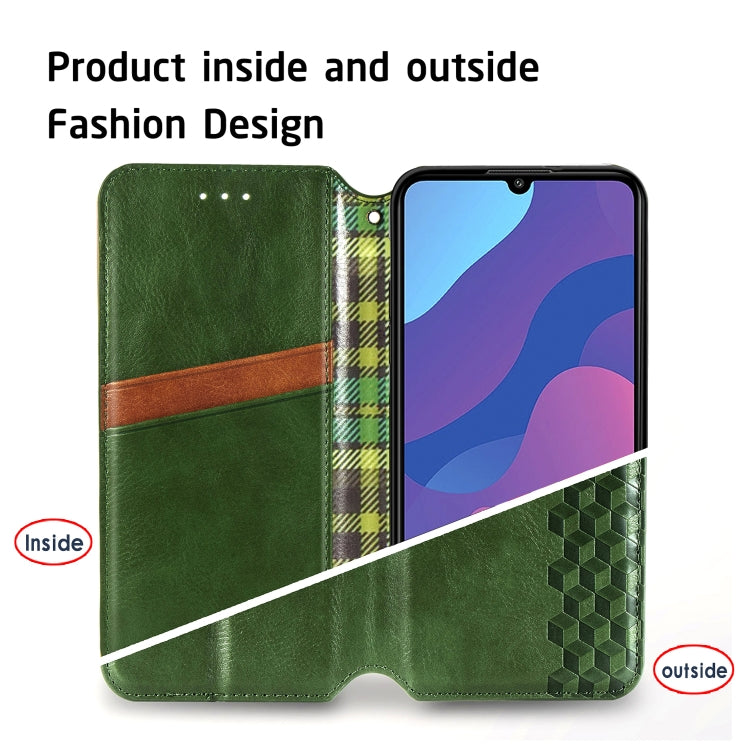 For Huawei Honor 9A Cubic Grid Pressed Horizontal Flip Magnetic Leather Case with Holder & Card Slots & Wallet