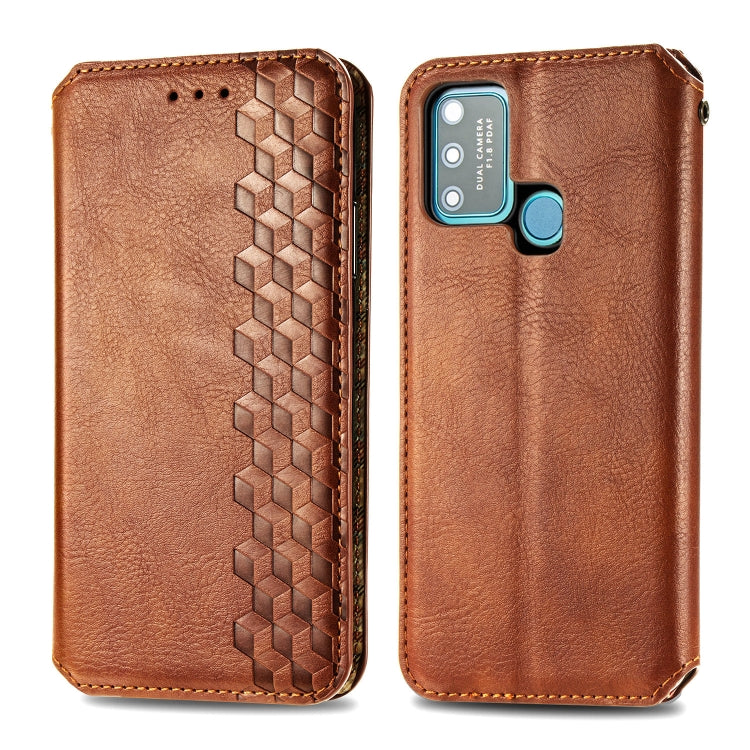 For Huawei Honor 9A Cubic Grid Pressed Horizontal Flip Magnetic Leather Case with Holder & Card Slots & Wallet