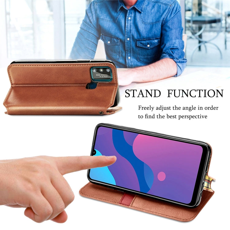 For Huawei Honor 9A Cubic Grid Pressed Horizontal Flip Magnetic Leather Case with Holder & Card Slots & Wallet