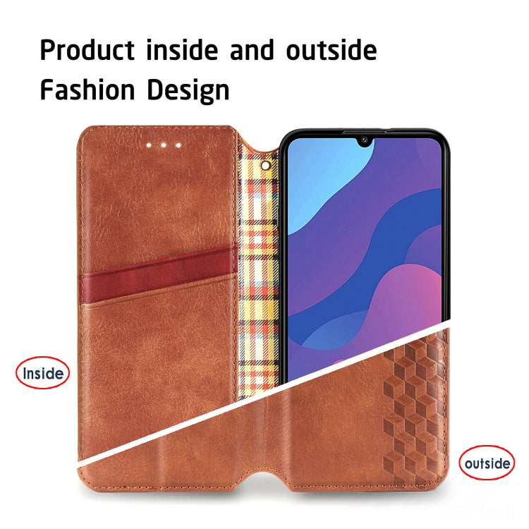 For Huawei Honor 9A Cubic Grid Pressed Horizontal Flip Magnetic Leather Case with Holder & Card Slots & Wallet