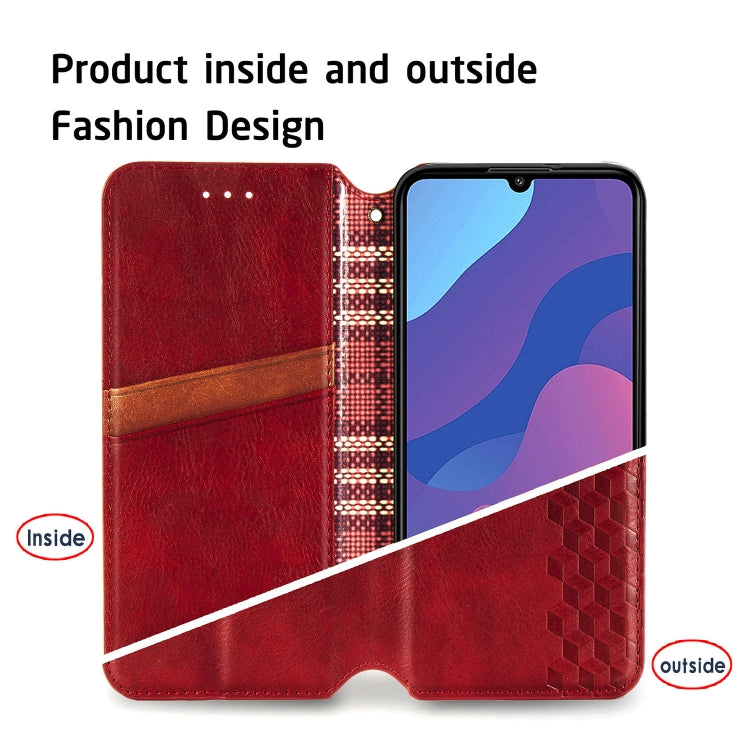 For Huawei Honor 9A Cubic Grid Pressed Horizontal Flip Magnetic Leather Case with Holder & Card Slots & Wallet