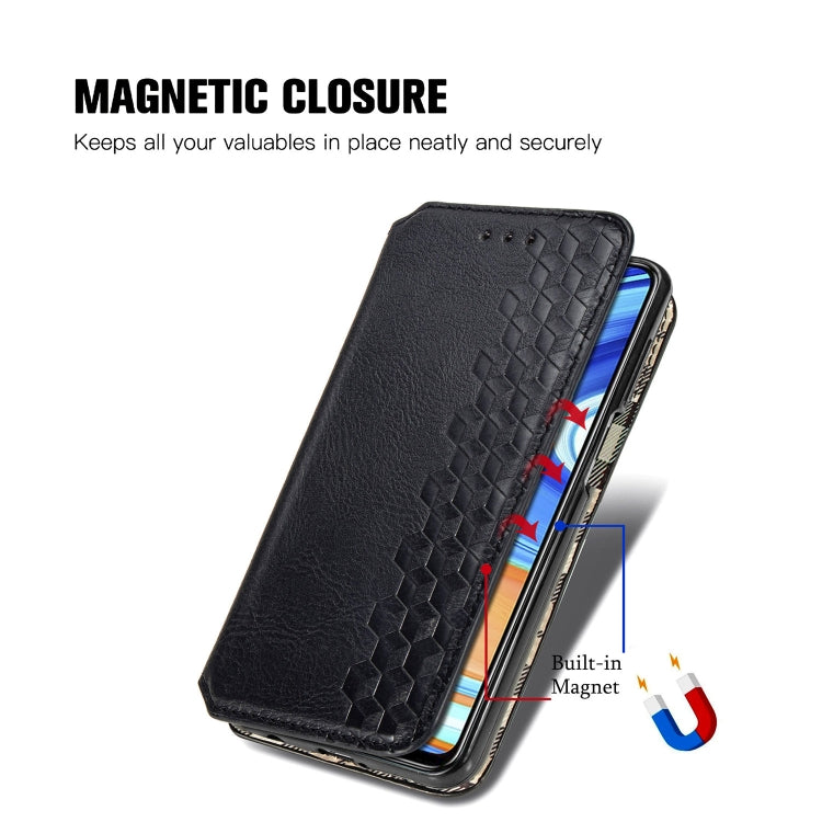 For Xiaomi Redmi Note 9 Pro Cubic Grid Pressed Horizontal Flip Magnetic Leather Case with Holder & Card Slots & Wallet