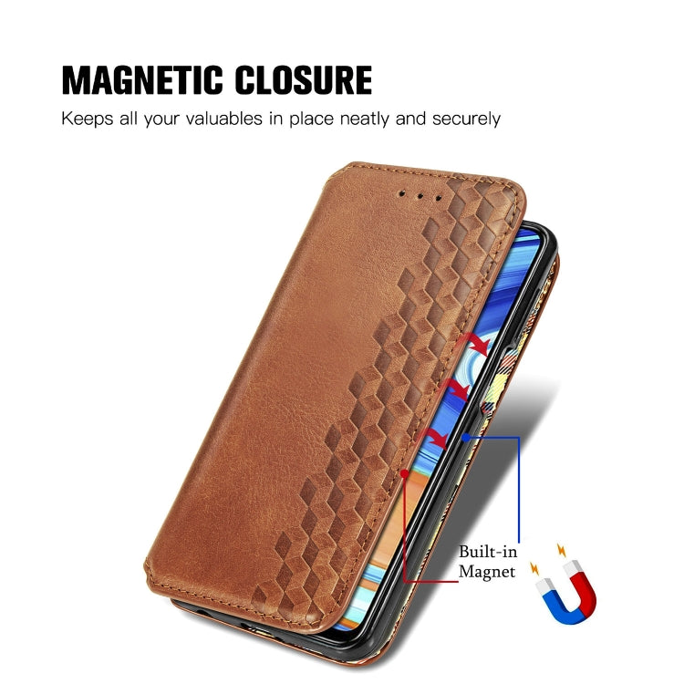 For Xiaomi Redmi Note 9 Pro Cubic Grid Pressed Horizontal Flip Magnetic Leather Case with Holder & Card Slots & Wallet