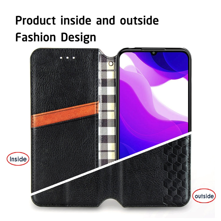 For Xiaomi Mi 10 Lite 5G Cubic Grid Pressed Horizontal Flip Magnetic Leather Case with Holder & Card Slots & Wallet