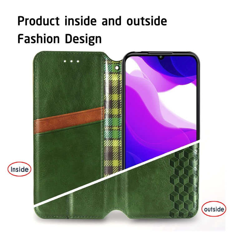 For Xiaomi Mi 10 Lite 5G Cubic Grid Pressed Horizontal Flip Magnetic Leather Case with Holder & Card Slots & Wallet