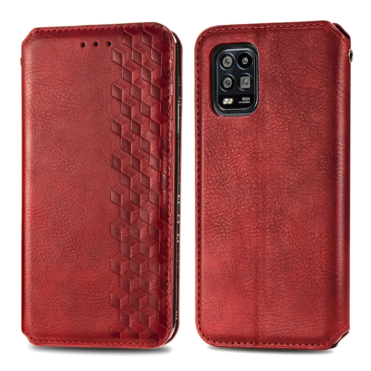 For Xiaomi Mi 10 Lite 5G Cubic Grid Pressed Horizontal Flip Magnetic Leather Case with Holder & Card Slots & Wallet