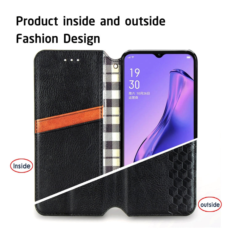 For OPPO A31 5G Cubic Grid Pressed Horizontal Flip Magnetic Leather Case with Holder & Card Slots & Wallet