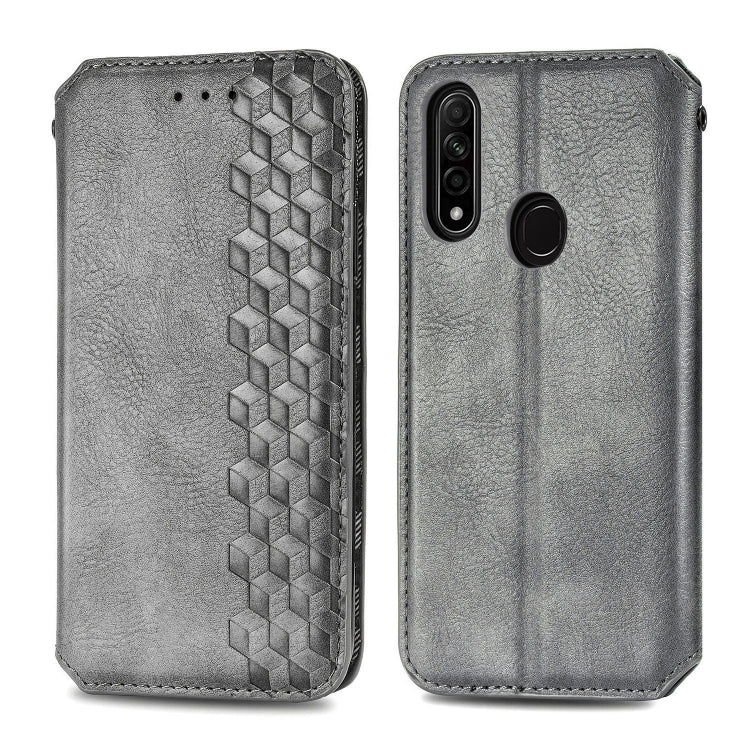 For OPPO A31 5G Cubic Grid Pressed Horizontal Flip Magnetic Leather Case with Holder & Card Slots & Wallet