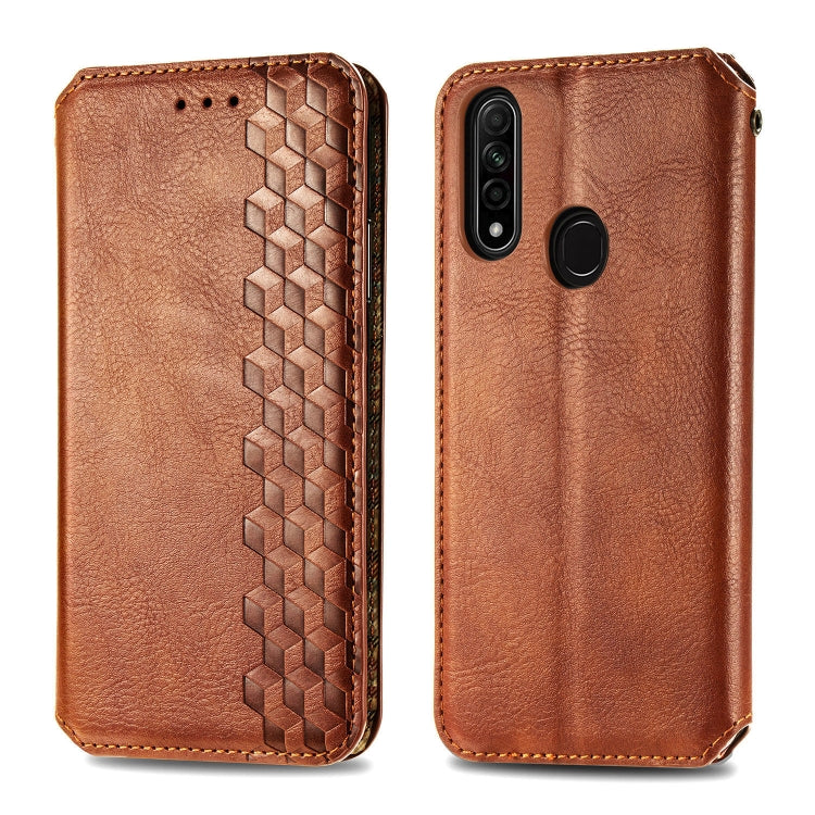 For OPPO A31 5G Cubic Grid Pressed Horizontal Flip Magnetic Leather Case with Holder & Card Slots & Wallet