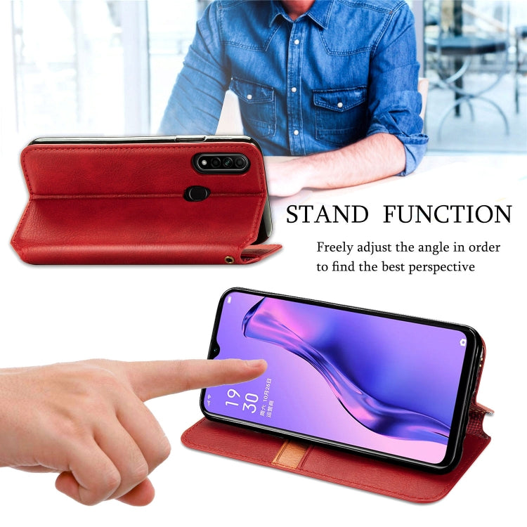 For OPPO A31 5G Cubic Grid Pressed Horizontal Flip Magnetic Leather Case with Holder & Card Slots & Wallet