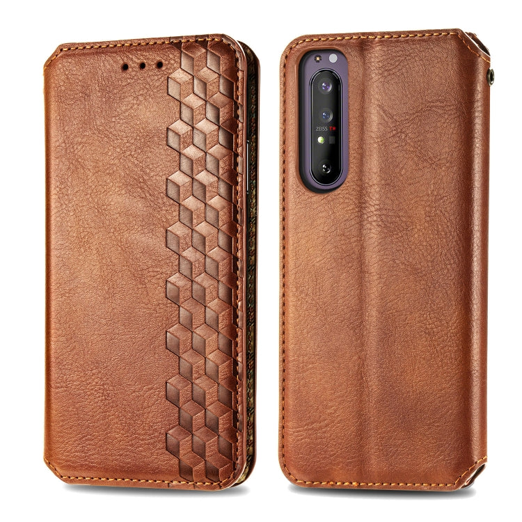 For Sony Xperia 1 II Cubic Grid Pressed Horizontal Flip Magnetic Leather Case with Holder & Card Slots & Wallet
