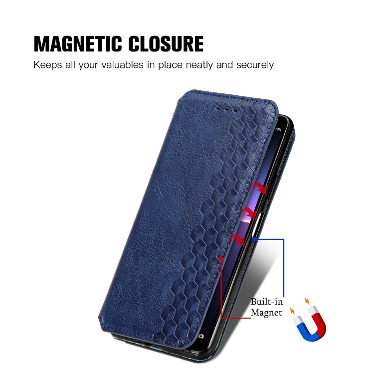 For Sony Xperia 10 II Cubic Grid Pressed Horizontal Flip Magnetic Leather Case with Holder & Card Slots & Wallet