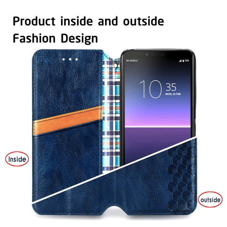 For Sony Xperia 10 II Cubic Grid Pressed Horizontal Flip Magnetic Leather Case with Holder & Card Slots & Wallet