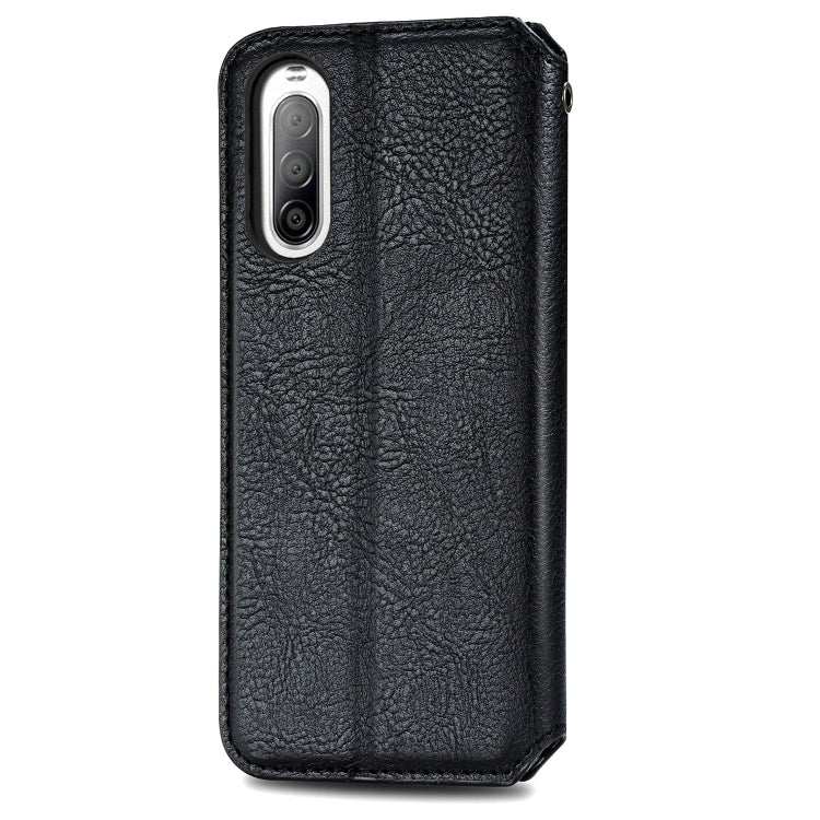 For Sony Xperia 10 II Cubic Grid Pressed Horizontal Flip Magnetic Leather Case with Holder & Card Slots & Wallet