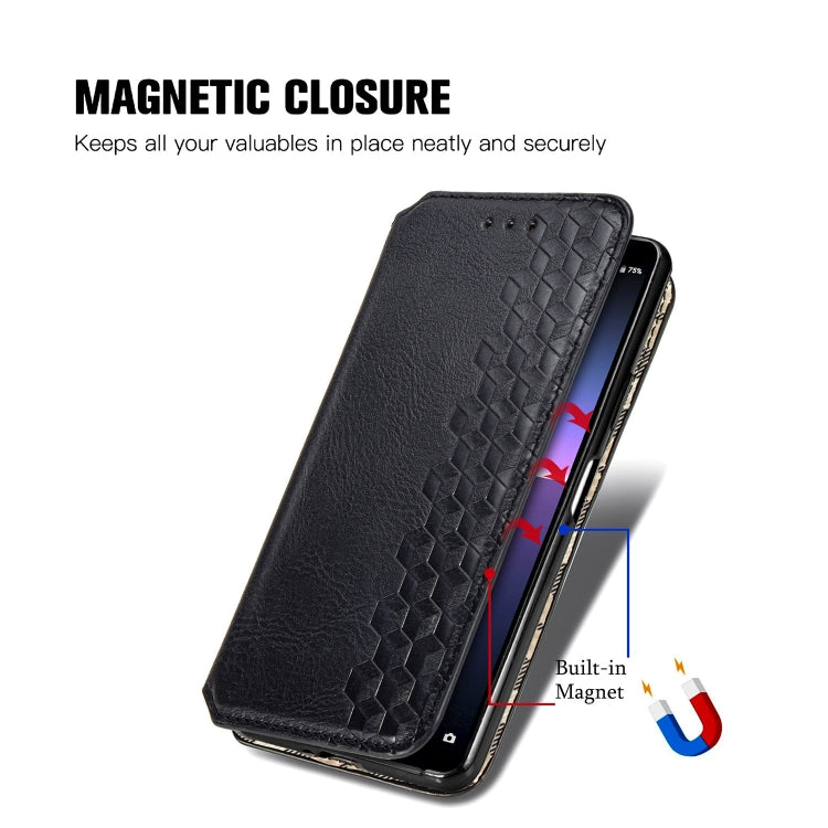 For Sony Xperia 10 II Cubic Grid Pressed Horizontal Flip Magnetic Leather Case with Holder & Card Slots & Wallet