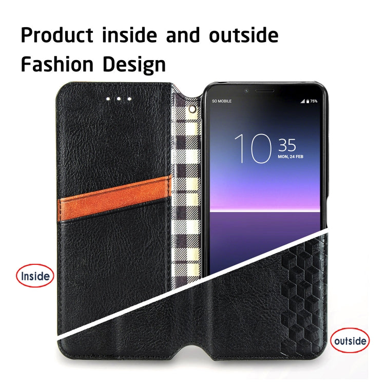 For Sony Xperia 10 II Cubic Grid Pressed Horizontal Flip Magnetic Leather Case with Holder & Card Slots & Wallet