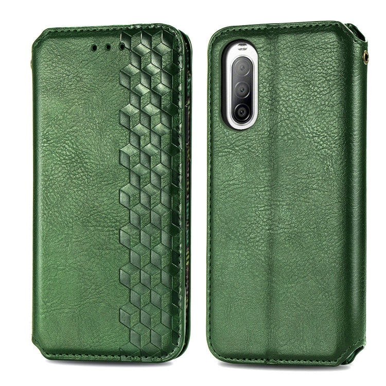 For Sony Xperia 10 II Cubic Grid Pressed Horizontal Flip Magnetic Leather Case with Holder & Card Slots & Wallet