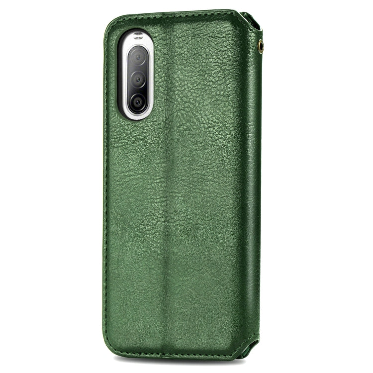 For Sony Xperia 10 II Cubic Grid Pressed Horizontal Flip Magnetic Leather Case with Holder & Card Slots & Wallet