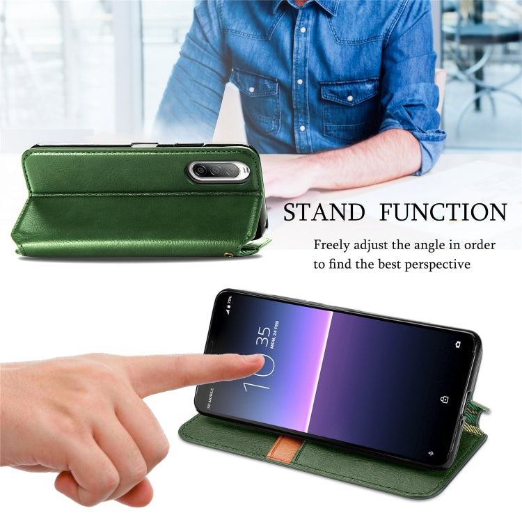 For Sony Xperia 10 II Cubic Grid Pressed Horizontal Flip Magnetic Leather Case with Holder & Card Slots & Wallet