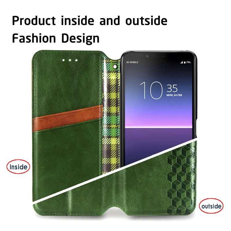 For Sony Xperia 10 II Cubic Grid Pressed Horizontal Flip Magnetic Leather Case with Holder & Card Slots & Wallet