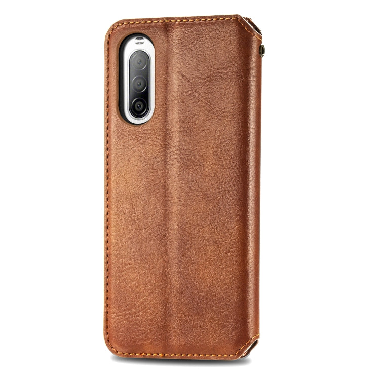 For Sony Xperia 10 II Cubic Grid Pressed Horizontal Flip Magnetic Leather Case with Holder & Card Slots & Wallet