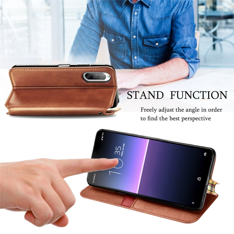 For Sony Xperia 10 II Cubic Grid Pressed Horizontal Flip Magnetic Leather Case with Holder & Card Slots & Wallet
