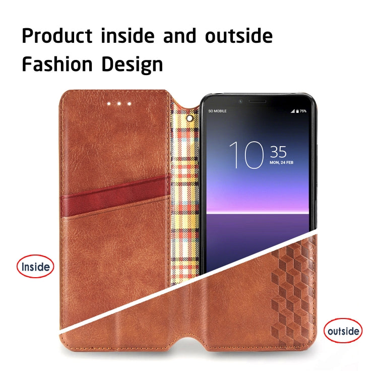 For Sony Xperia 10 II Cubic Grid Pressed Horizontal Flip Magnetic Leather Case with Holder & Card Slots & Wallet
