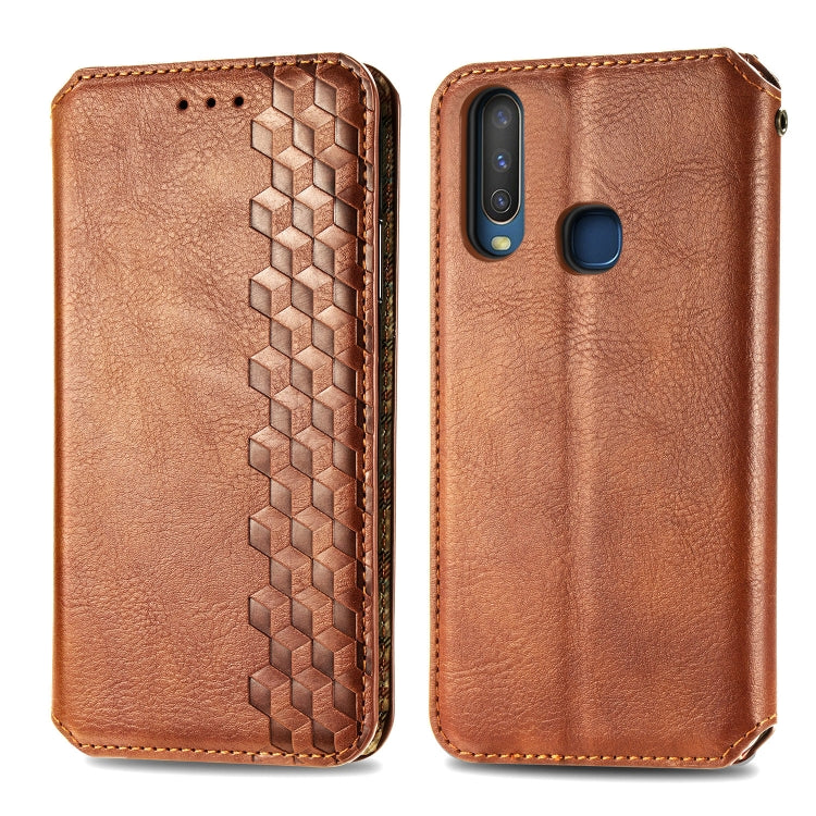 For Vivo Y17 Cubic Grid Pressed Horizontal Flip Magnetic Leather Case with Holder & Card Slots & Wallet