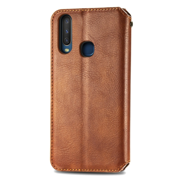 For Vivo Y17 Cubic Grid Pressed Horizontal Flip Magnetic Leather Case with Holder & Card Slots & Wallet