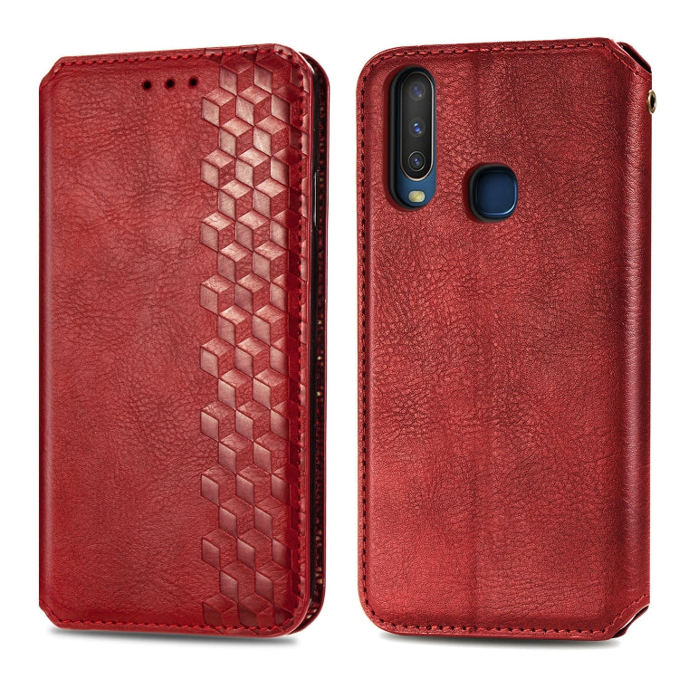 For Vivo Y17 Cubic Grid Pressed Horizontal Flip Magnetic Leather Case with Holder & Card Slots & Wallet
