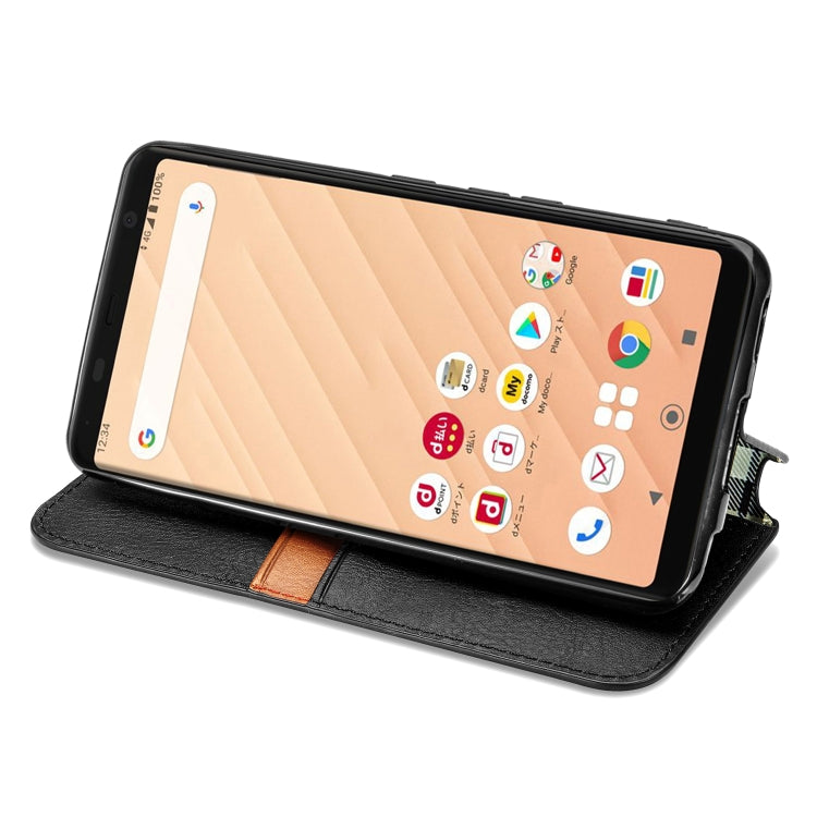 For Fujitsu Arrows Be4 F-41A Cubic Grid Pressed Horizontal Flip Magnetic Leather Case with Holder & Card Slots & Wallet