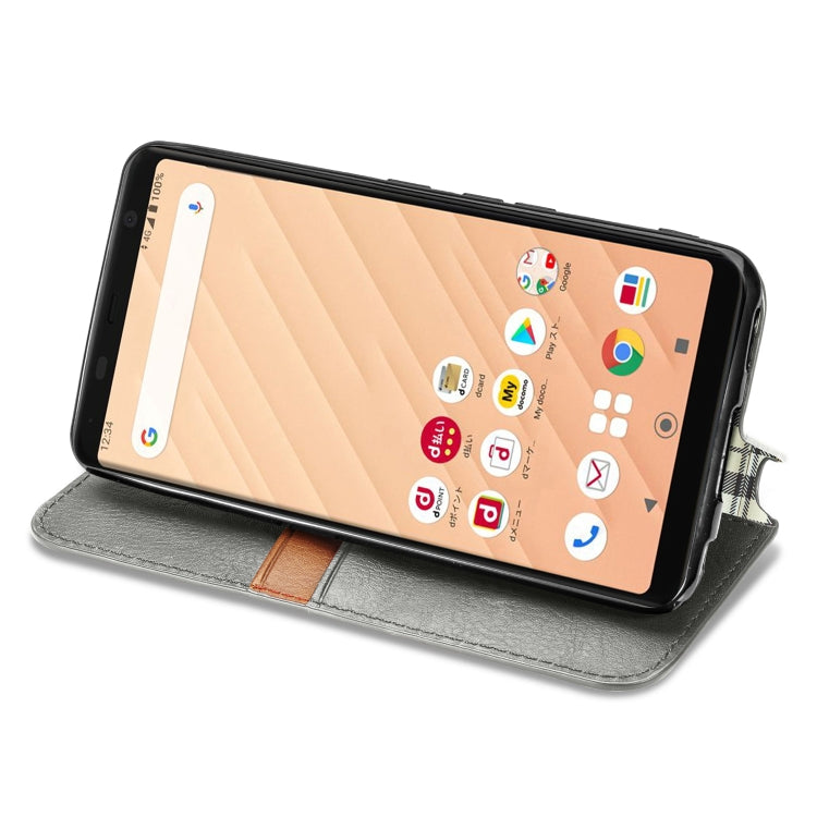 For Fujitsu Arrows Be4 F-41A Cubic Grid Pressed Horizontal Flip Magnetic Leather Case with Holder & Card Slots & Wallet