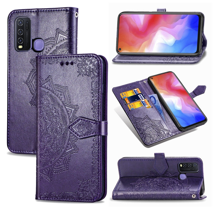 For Vivo Y50 Halfway Mandala Embossing Pattern Horizontal Flip PU Leather Case with Card Slots & Holder & Wallet