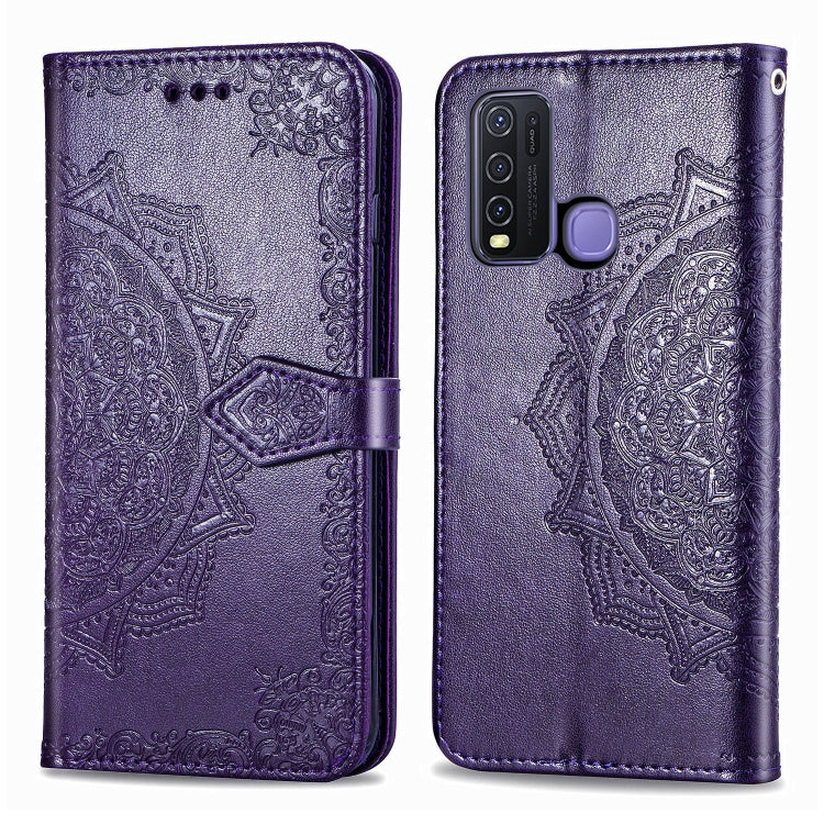 For Vivo Y50 Halfway Mandala Embossing Pattern Horizontal Flip PU Leather Case with Card Slots & Holder & Wallet