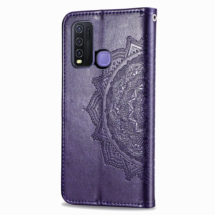 For Vivo Y50 Halfway Mandala Embossing Pattern Horizontal Flip PU Leather Case with Card Slots & Holder & Wallet