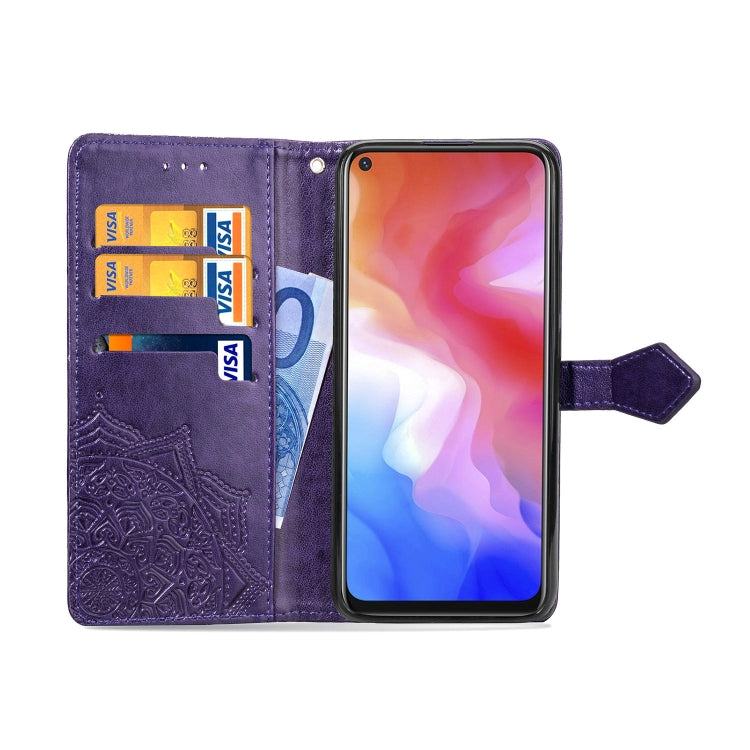 For Vivo Y50 Halfway Mandala Embossing Pattern Horizontal Flip PU Leather Case with Card Slots & Holder & Wallet