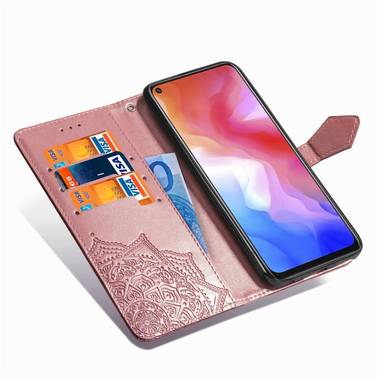 For Vivo Y50 Halfway Mandala Embossing Pattern Horizontal Flip PU Leather Case with Card Slots & Holder & Wallet