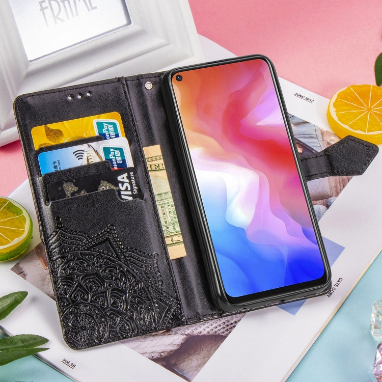 For Vivo Y50 Halfway Mandala Embossing Pattern Horizontal Flip PU Leather Case with Card Slots & Holder & Wallet