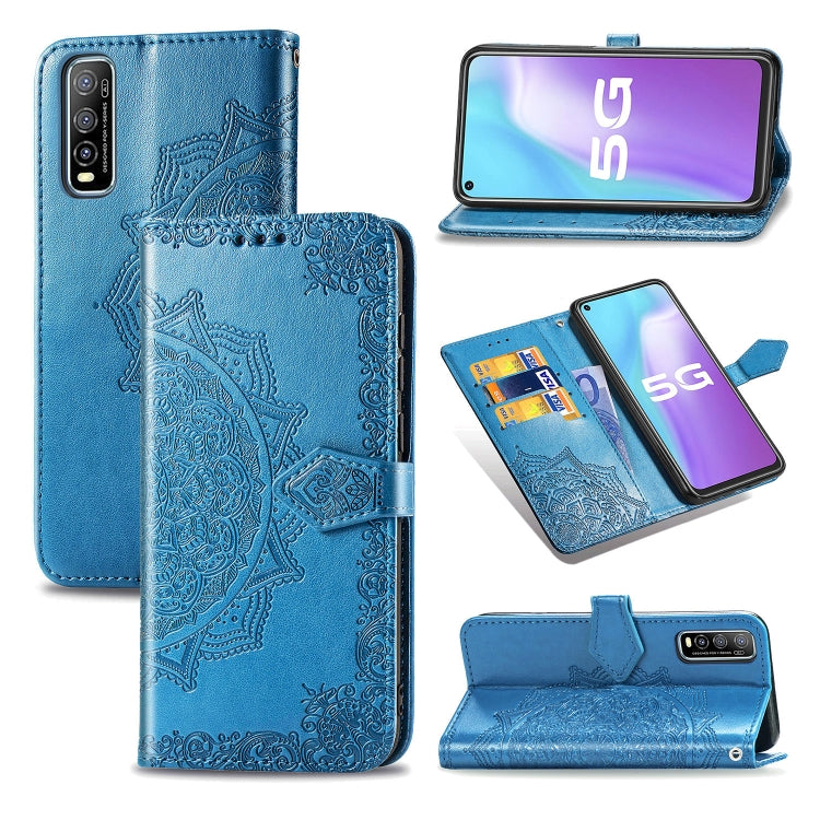 For Vivo Y70s Halfway Mandala Embossing Pattern Horizontal Flip PU Leather Case with Card Slots & Holder & Wallet