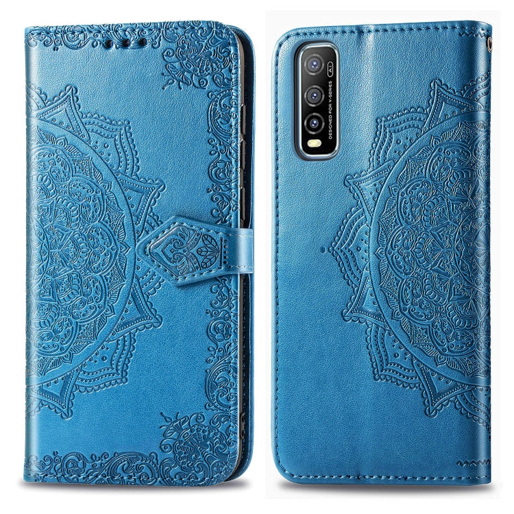 For Vivo Y70s Halfway Mandala Embossing Pattern Horizontal Flip PU Leather Case with Card Slots & Holder & Wallet