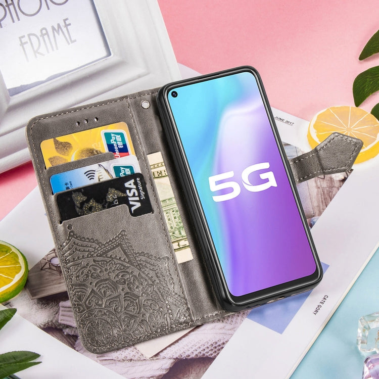 For Vivo Y70s Halfway Mandala Embossing Pattern Horizontal Flip PU Leather Case with Card Slots & Holder & Wallet