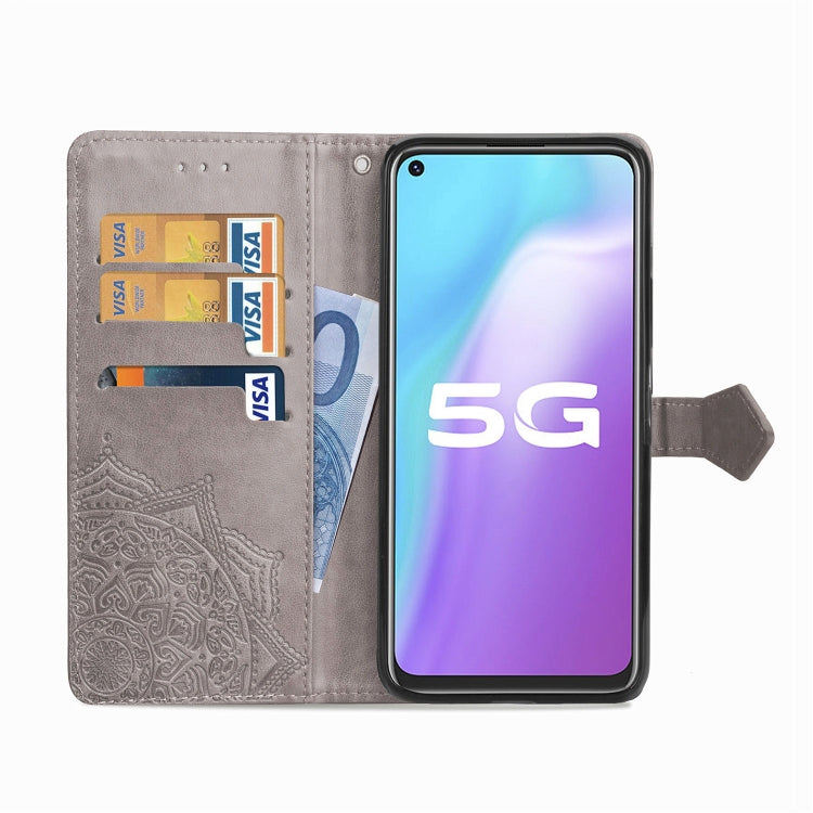 For Vivo Y70s Halfway Mandala Embossing Pattern Horizontal Flip PU Leather Case with Card Slots & Holder & Wallet